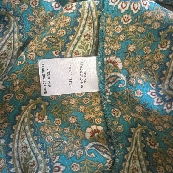 DR2 Women's Large Green Paisley Print Ruffle Cap Sleeve Blouse Modest Boho Motif - Picture 5 of 7